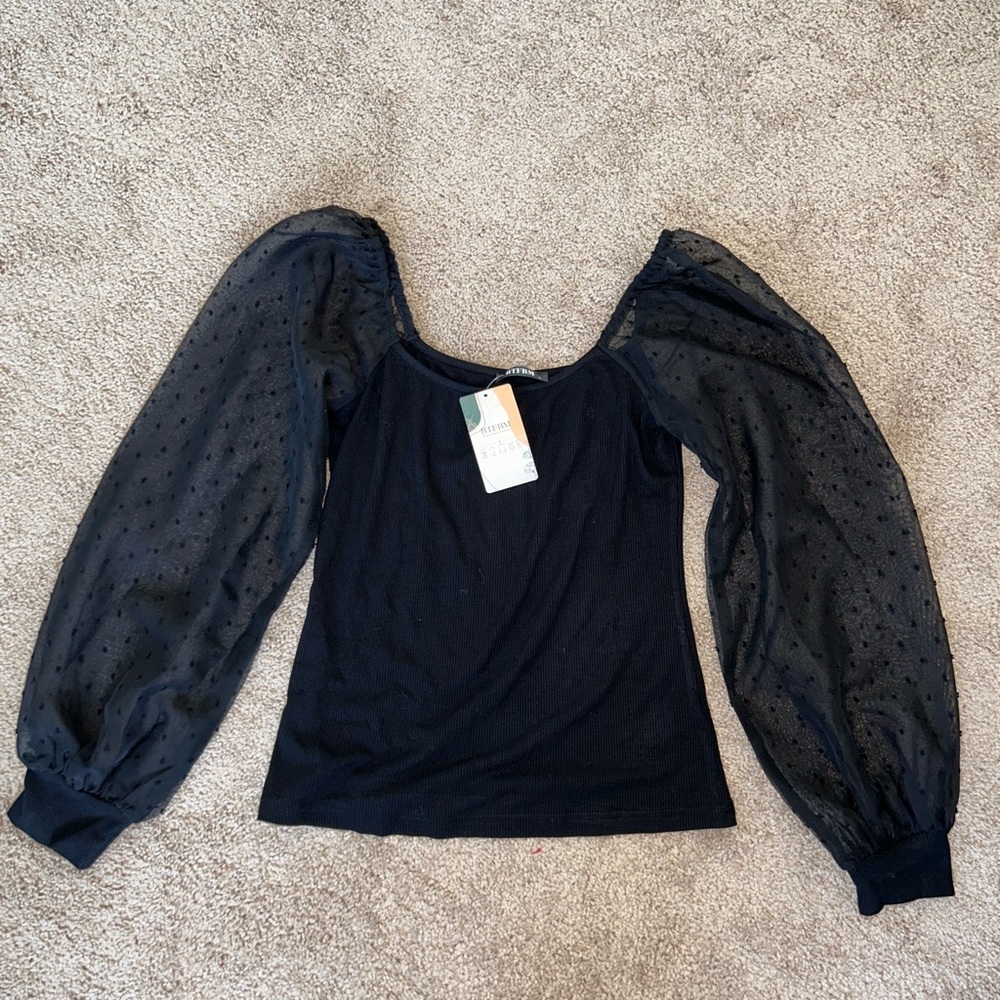 Amazon (BTFBM) Sheer long Puffer Sleeve Shirt